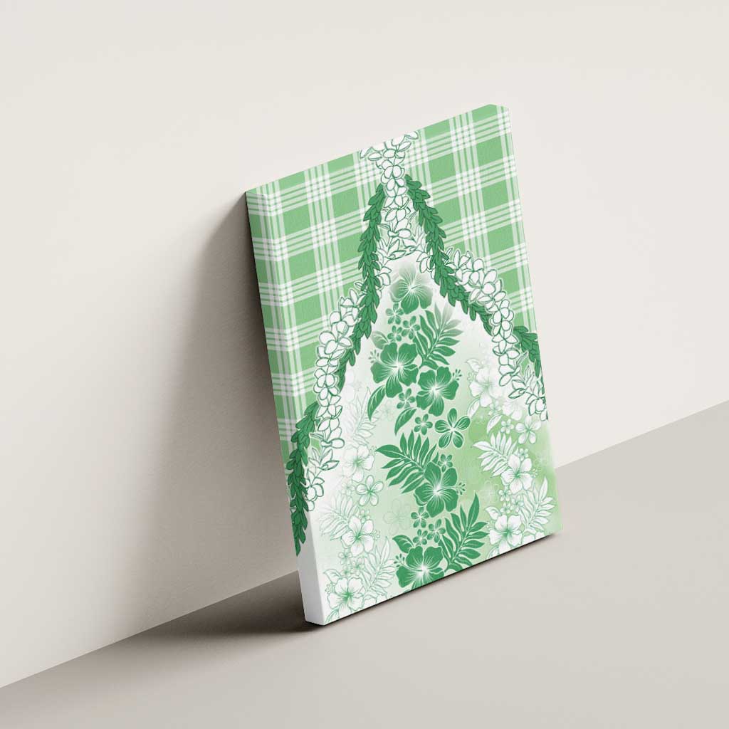 Aloha Hawaii Palaka Canvas Wall Art Green Plumeria Lei - Polynesian Pride