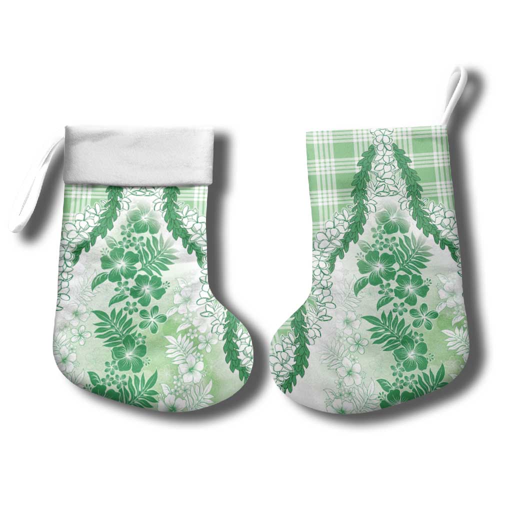 Aloha Hawaii Palaka Christmas Stocking Green Plumeria Lei - Polynesian Pride