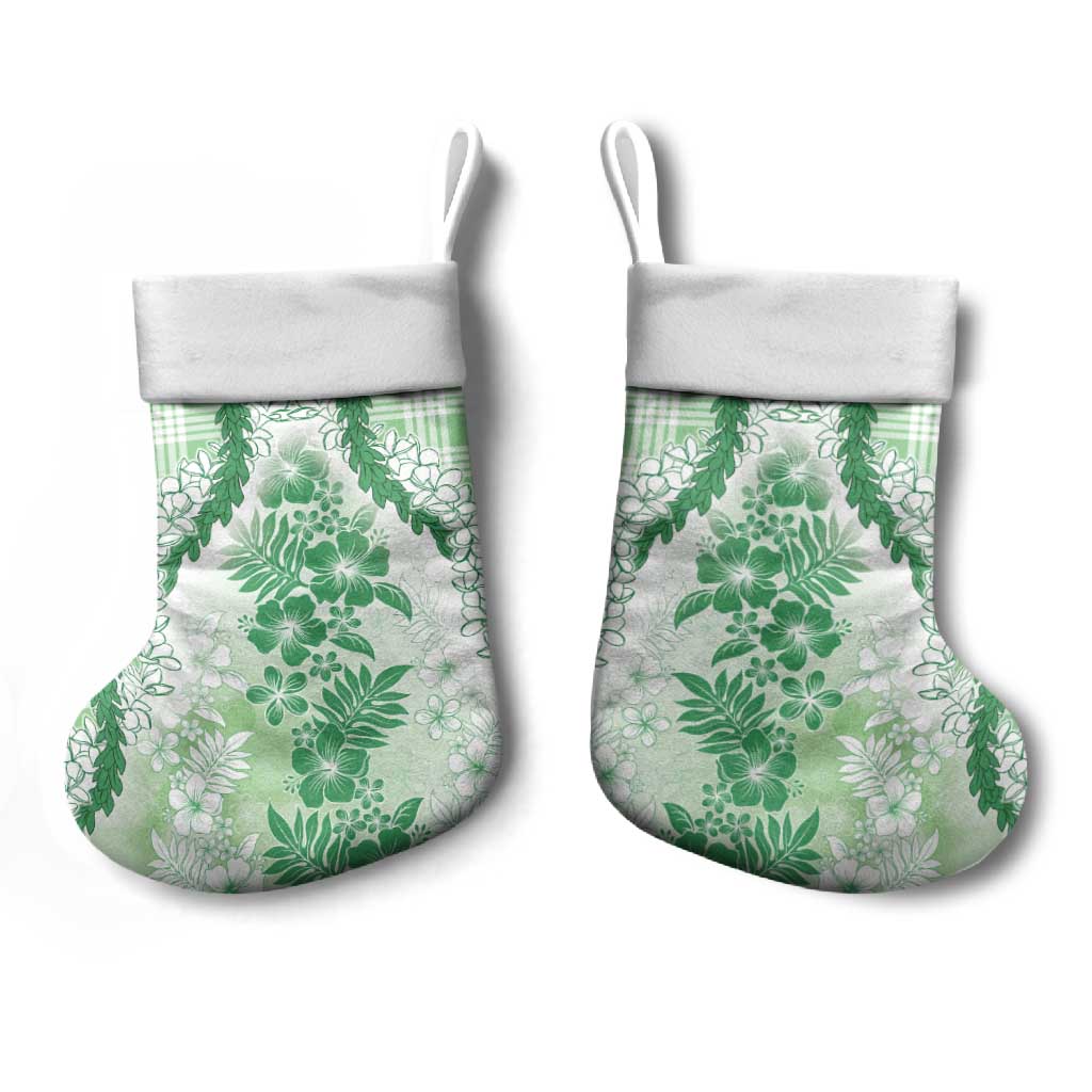 Aloha Hawaii Palaka Christmas Stocking Green Plumeria Lei - Polynesian Pride