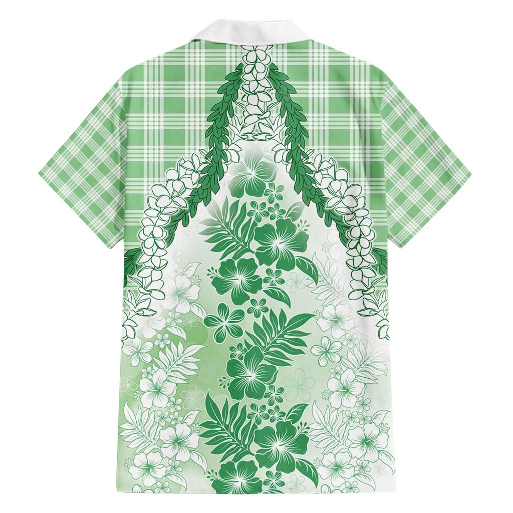 Aloha Hawaii Palaka Family Matching Off Shoulder Short Dress and Hawaiian Shirt Green Plumeria Lei - Polynesian Pride