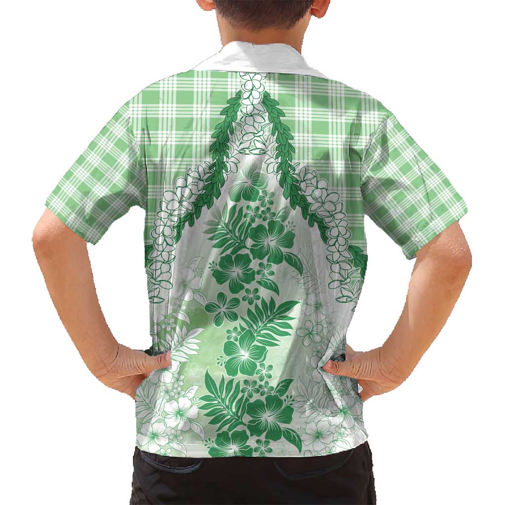 Aloha Hawaii Palaka Family Matching Puletasi and Hawaiian Shirt Green Plumeria Lei - Polynesian Pride