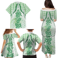 Aloha Hawaii Palaka Family Matching Puletasi and Hawaiian Shirt Green Plumeria Lei - Polynesian Pride