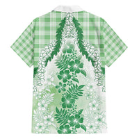 Aloha Hawaii Palaka Family Matching Summer Maxi Dress and Hawaiian Shirt Green Plumeria Lei - Polynesian Pride