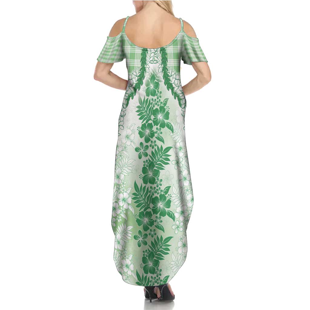 Aloha Hawaii Palaka Family Matching Summer Maxi Dress and Hawaiian Shirt Green Plumeria Lei - Polynesian Pride