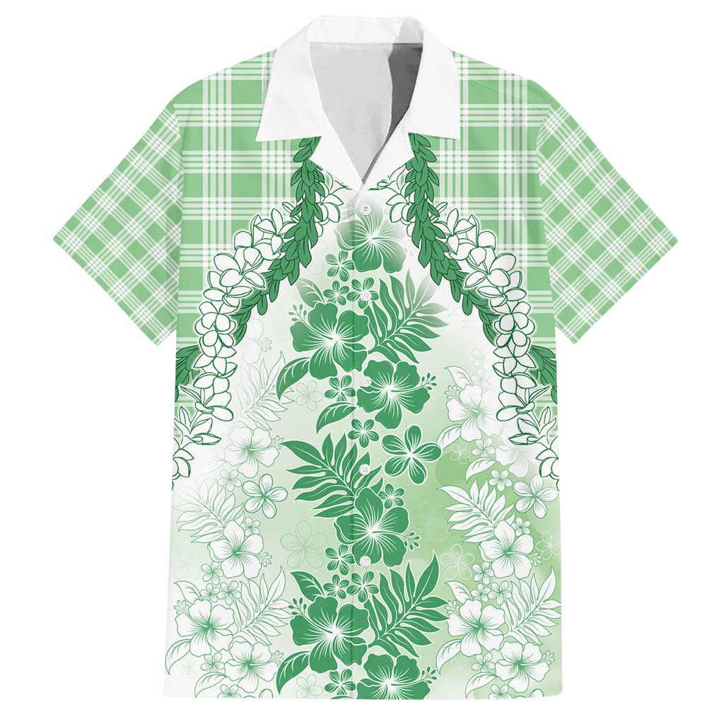 Aloha Hawaii Palaka Family Matching Tank Maxi Dress and Hawaiian Shirt Green Plumeria Lei - Polynesian Pride