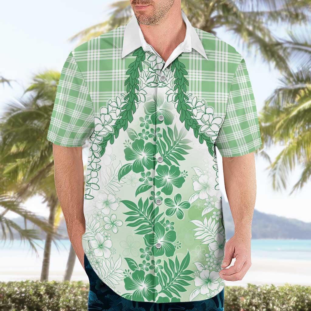 Aloha Hawaii Palaka Hawaiian Shirt Green Plumeria Lei - Polynesian Pride