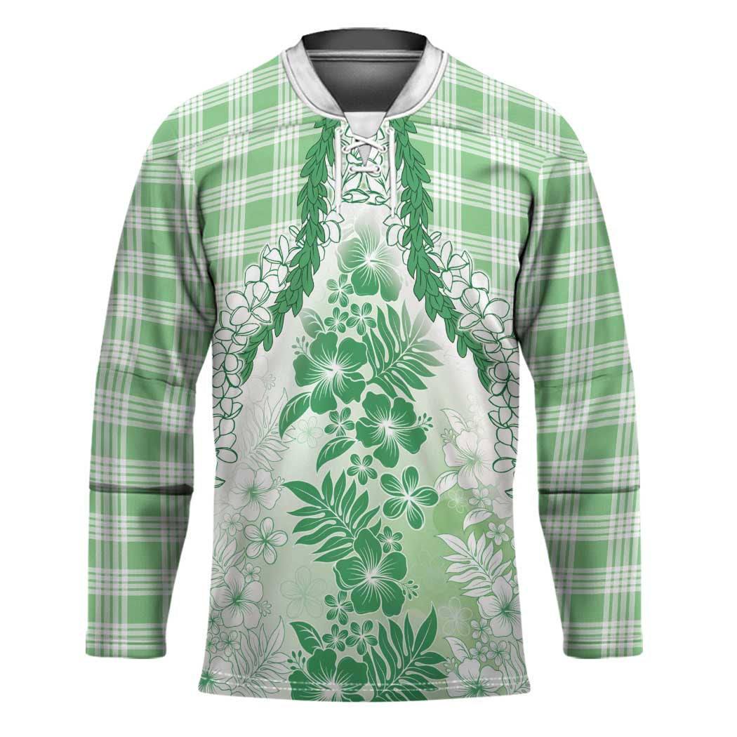 Aloha Hawaii Palaka Hockey Jersey Green Plumeria Lei - Polynesian Pride