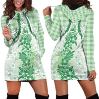 Aloha Hawaii Palaka Hoodie Dress Green Plumeria Lei - Polynesian Pride