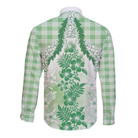 Aloha Hawaii Palaka Long Sleeve Button Shirt Green Plumeria Lei - Polynesian Pride