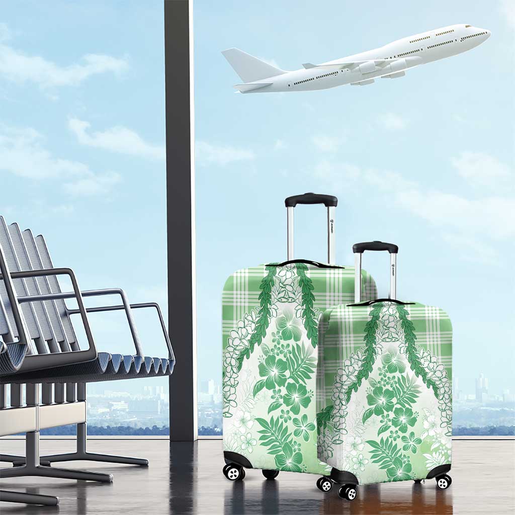 Aloha Hawaii Palaka Luggage Cover Green Plumeria Lei - Polynesian Pride
