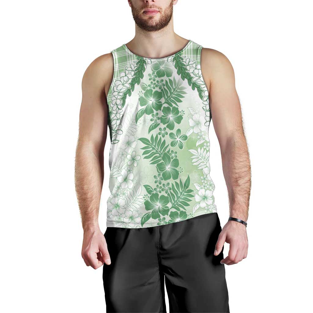 Aloha Hawaii Palaka Men Tank Top Green Plumeria Lei - Polynesian Pride