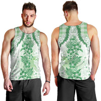 Aloha Hawaii Palaka Men Tank Top Green Plumeria Lei - Polynesian Pride