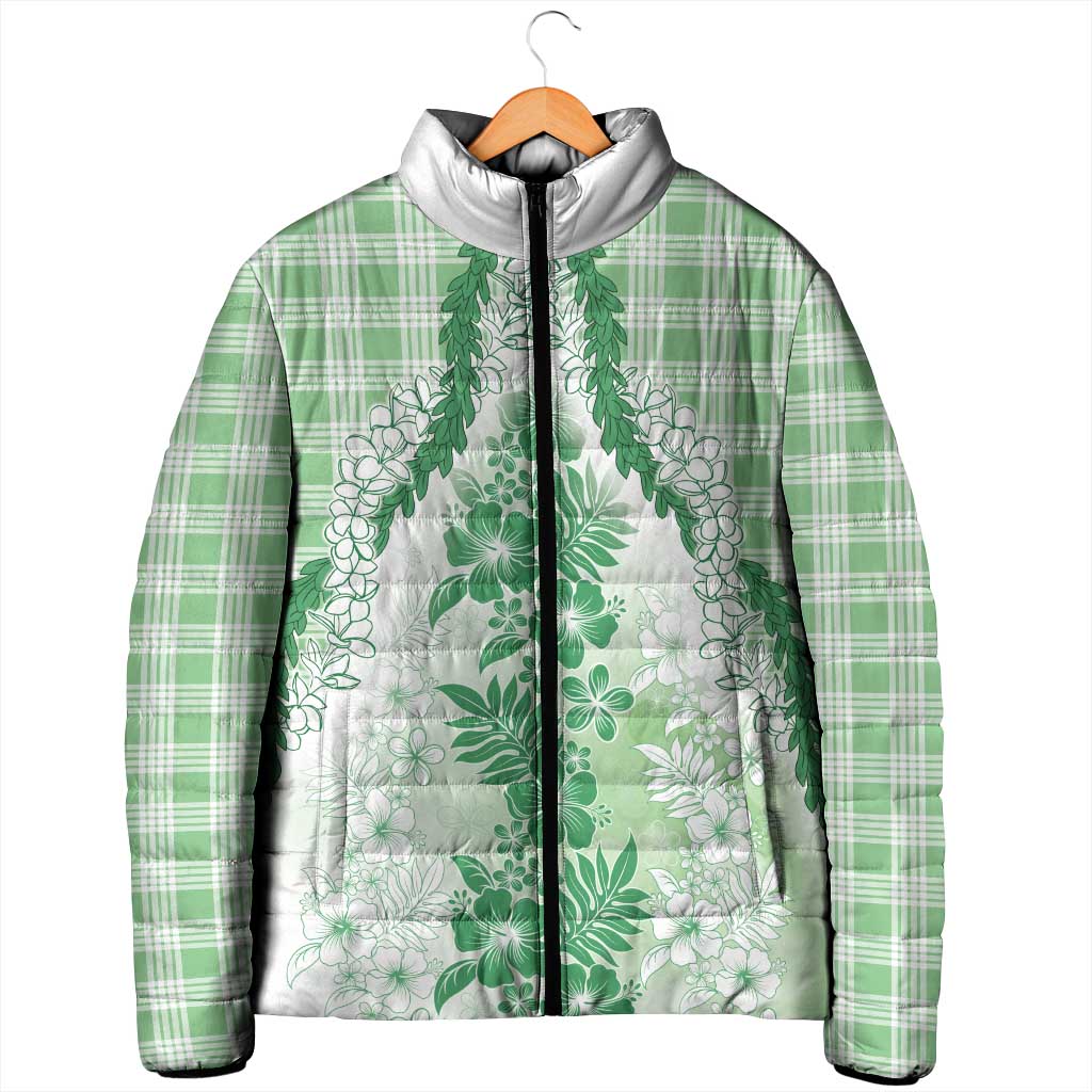Aloha Hawaii Palaka Padded Jacket Green Plumeria Lei - Polynesian Pride