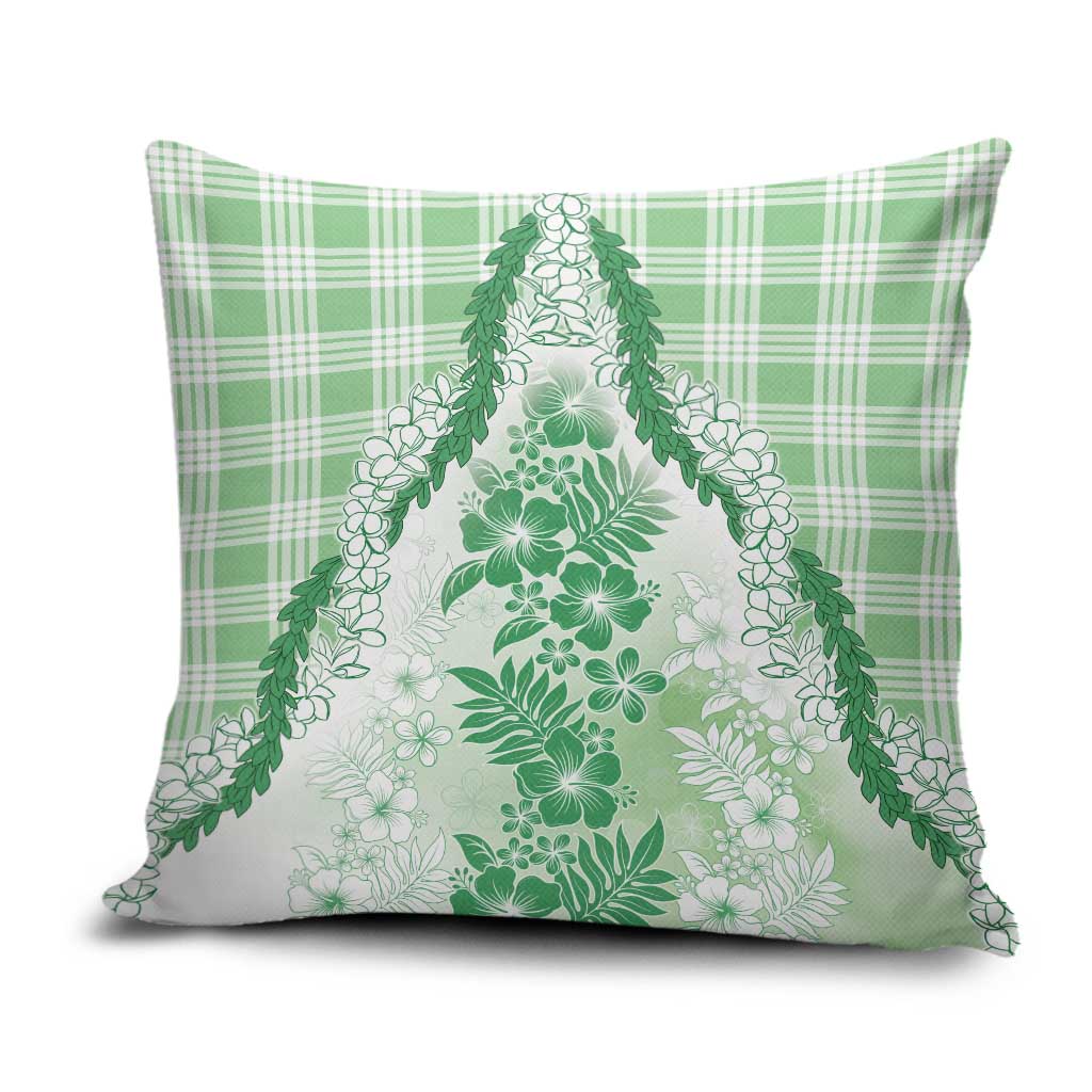 Aloha Hawaii Palaka Pillow Cover Green Plumeria Lei - Polynesian Pride