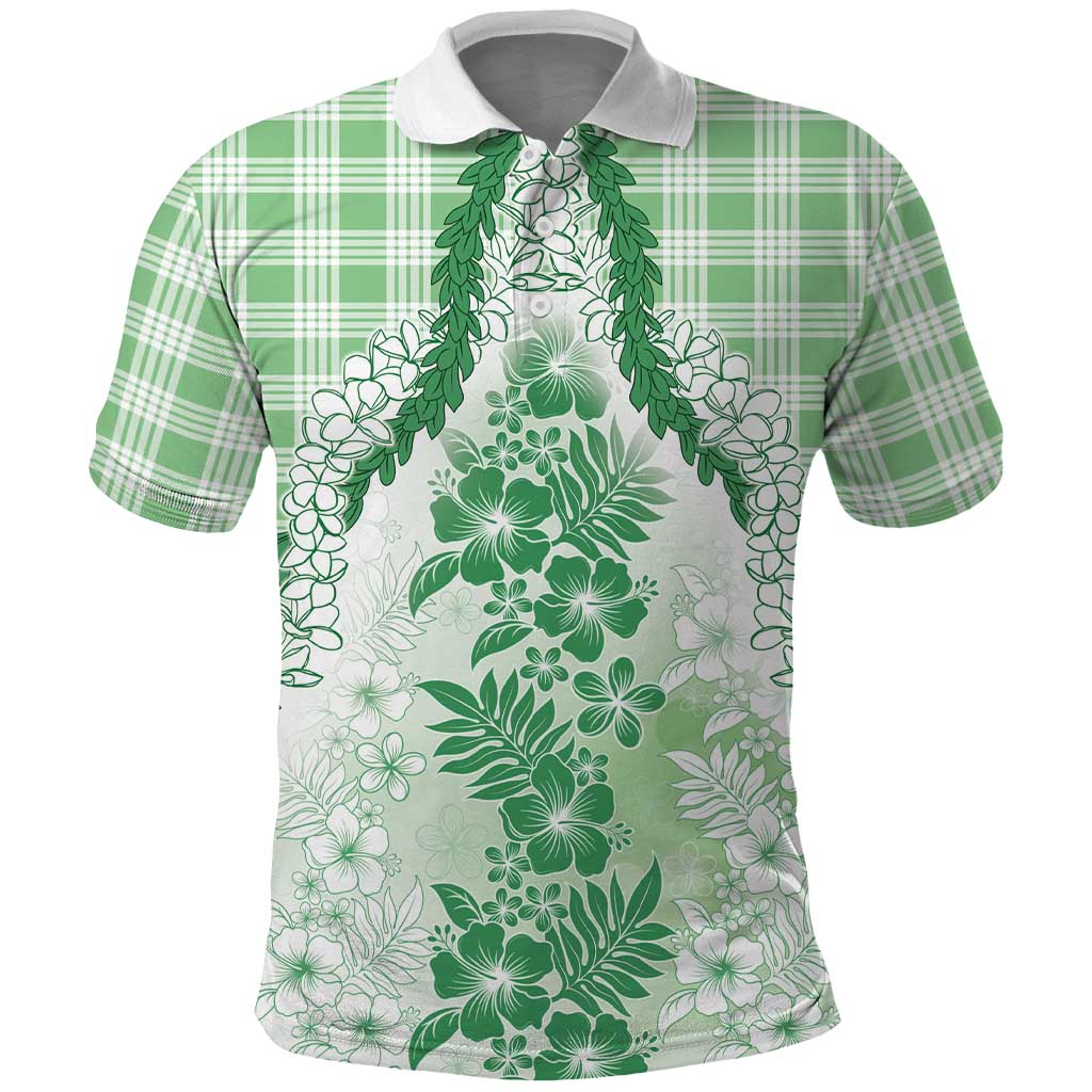 Aloha Hawaii Palaka Polo Shirt Green Plumeria Lei - Polynesian Pride