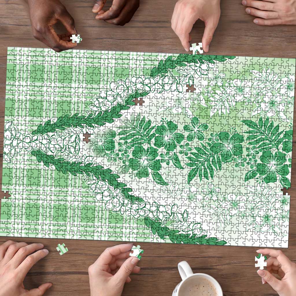 Aloha Hawaii Palaka Puzzle Green Plumeria Lei - Polynesian Pride