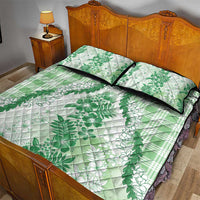 Aloha Hawaii Palaka Quilt Bed Set Green Plumeria Lei - Polynesian Pride