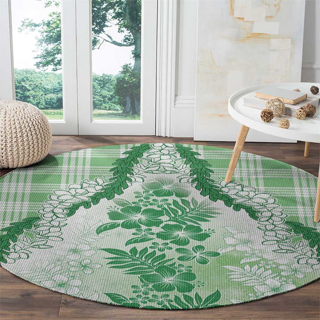 Aloha Hawaii Palaka Round Carpet Green Plumeria Lei - Polynesian Pride
