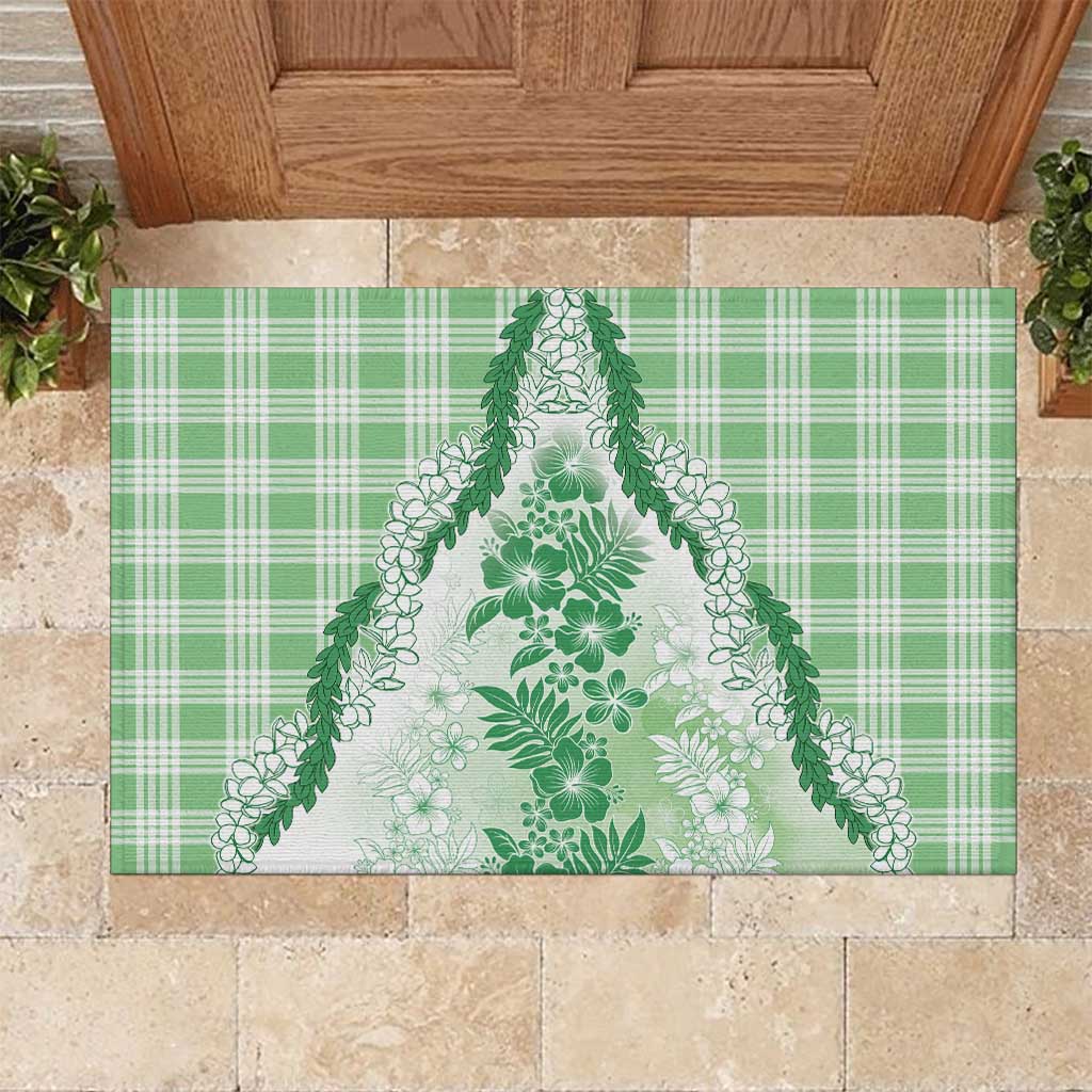 Aloha Hawaii Palaka Rubber Doormat Green Plumeria Lei - Polynesian Pride