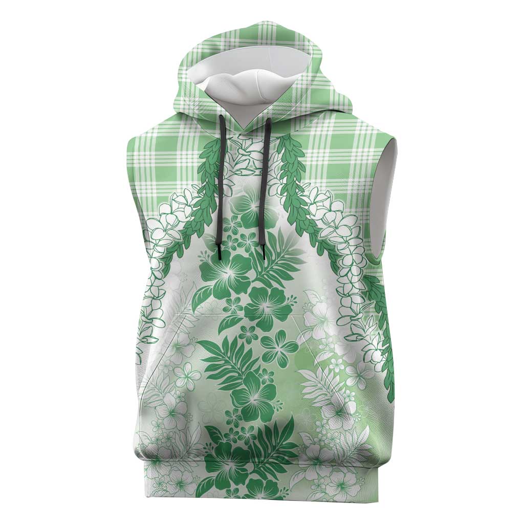 Aloha Hawaii Palaka Sleeveless Hoodie Green Plumeria Lei - Polynesian Pride