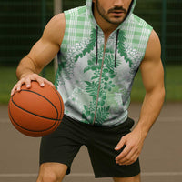 Aloha Hawaii Palaka Sleeveless Zip Hoodie Green Plumeria Lei - Polynesian Pride