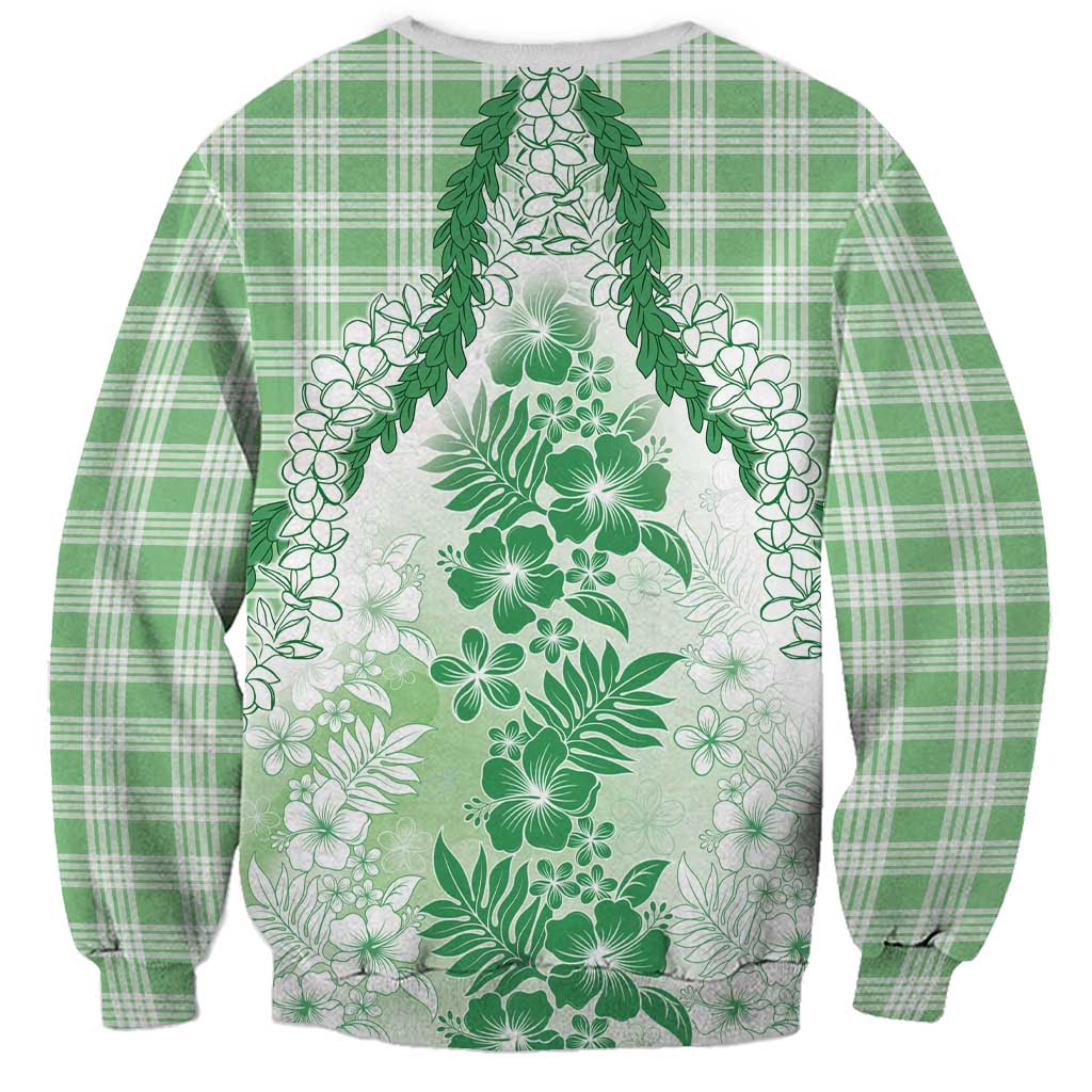 Aloha Hawaii Palaka Sweatshirt Green Plumeria Lei - Polynesian Pride