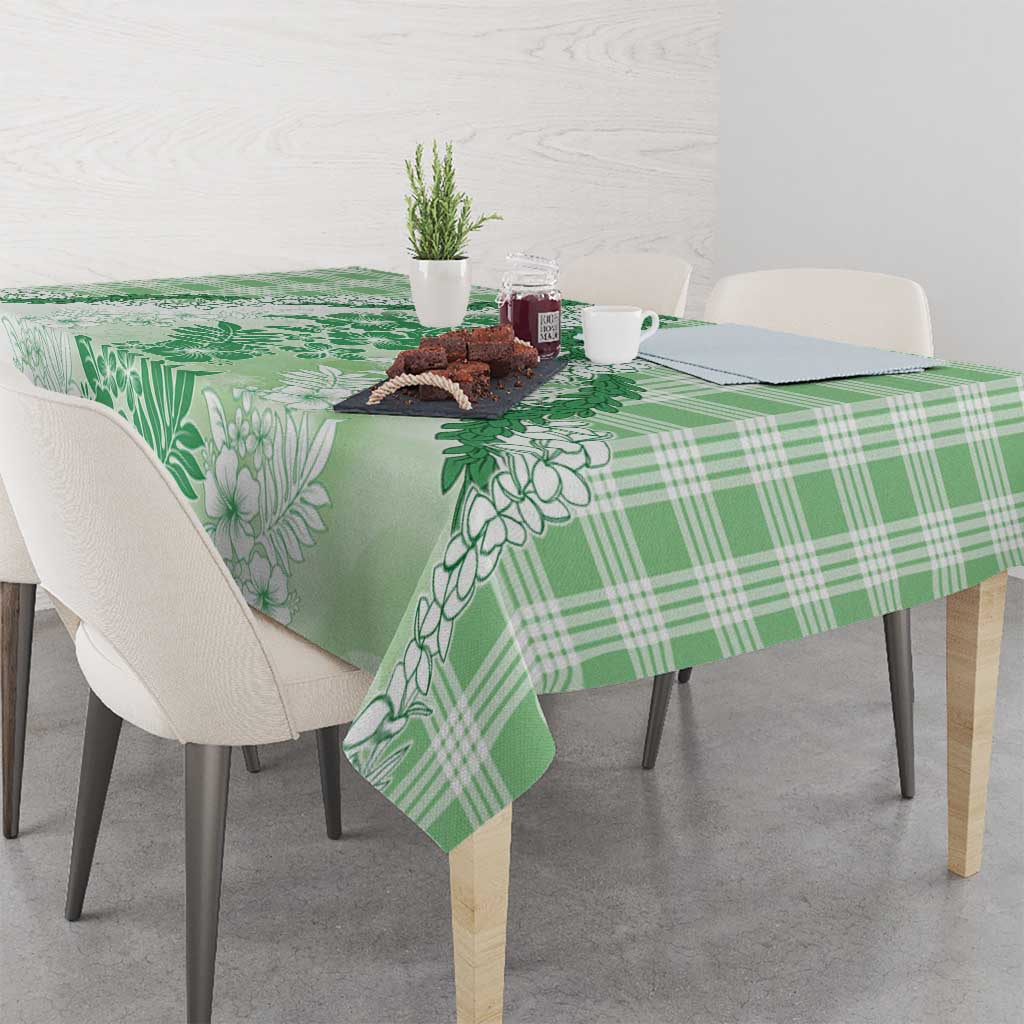 Aloha Hawaii Palaka Tablecloth Green Plumeria Lei - Polynesian Pride