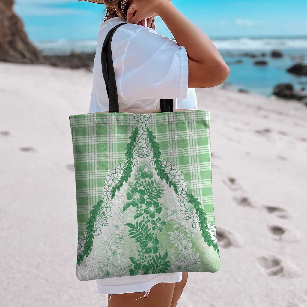 Aloha Hawaii Palaka Tote Bag Green Plumeria Lei - Polynesian Pride
