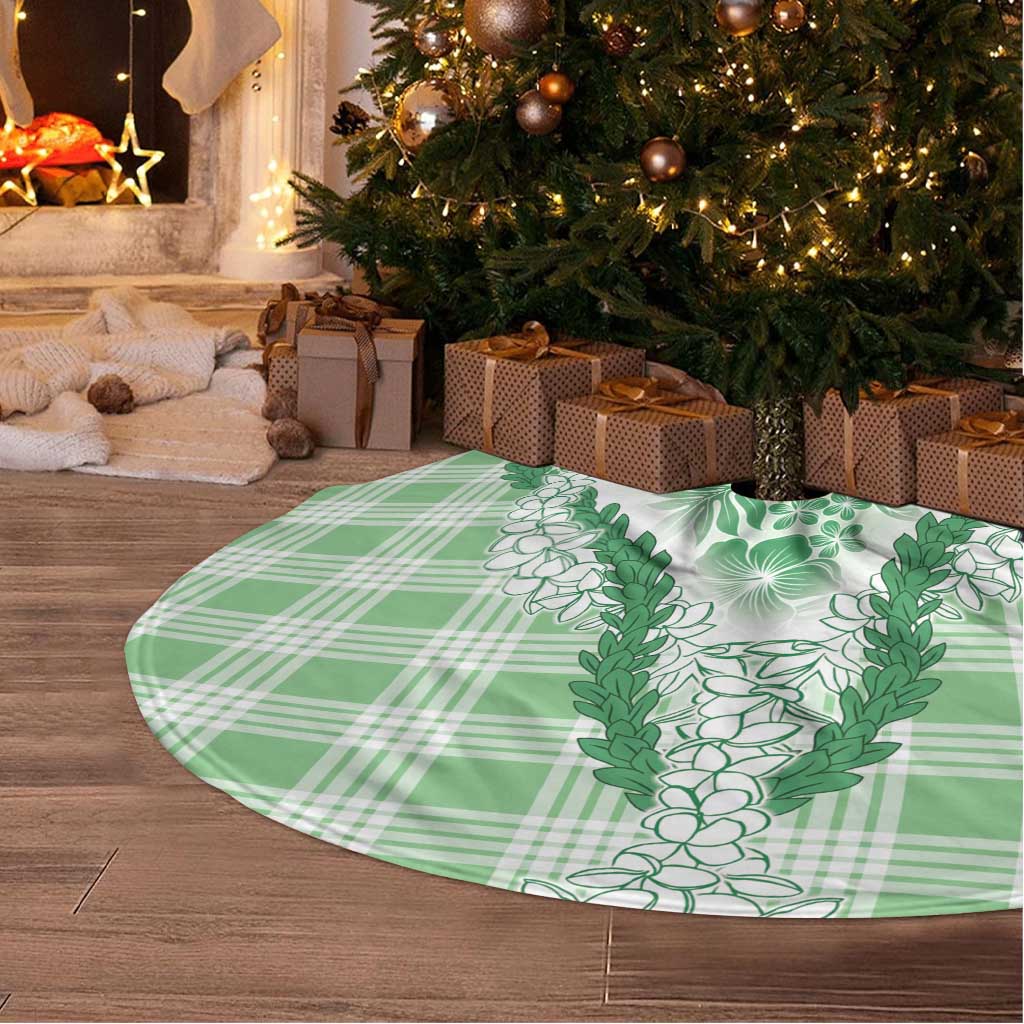 Aloha Hawaii Palaka Tree Skirt Green Plumeria Lei - Polynesian Pride