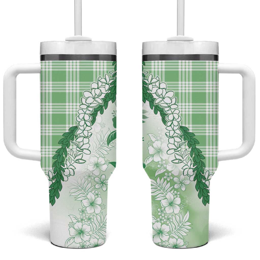 Aloha Hawaii Palaka Tumbler With Handle Green Plumeria Lei - Polynesian Pride