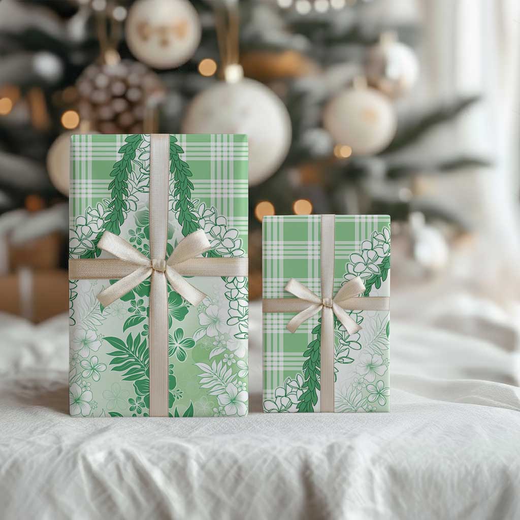 Aloha Hawaii Palaka Wrapping Paper Green Plumeria Lei