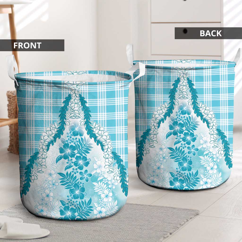 Aloha Hawaii Palaka Laundry Basket Blue Plumeria Lei - Polynesian Pride