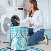 Aloha Hawaii Palaka Laundry Basket Blue Plumeria Lei - Polynesian Pride