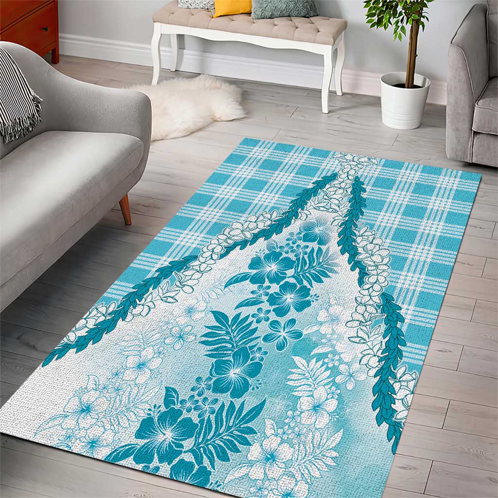 Aloha Hawaii Palaka Area Rug Blue Plumeria Lei - Polynesian Pride