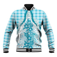 Aloha Hawaii Palaka Baseball Jacket Blue Plumeria Lei - Polynesian Pride
