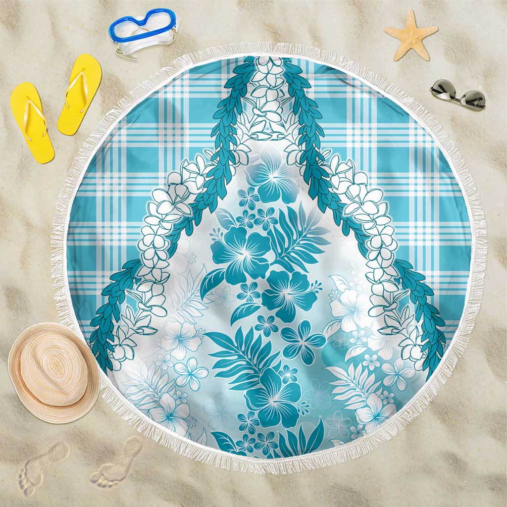 Aloha Hawaii Palaka Beach Blanket Blue Plumeria Lei - Polynesian Pride