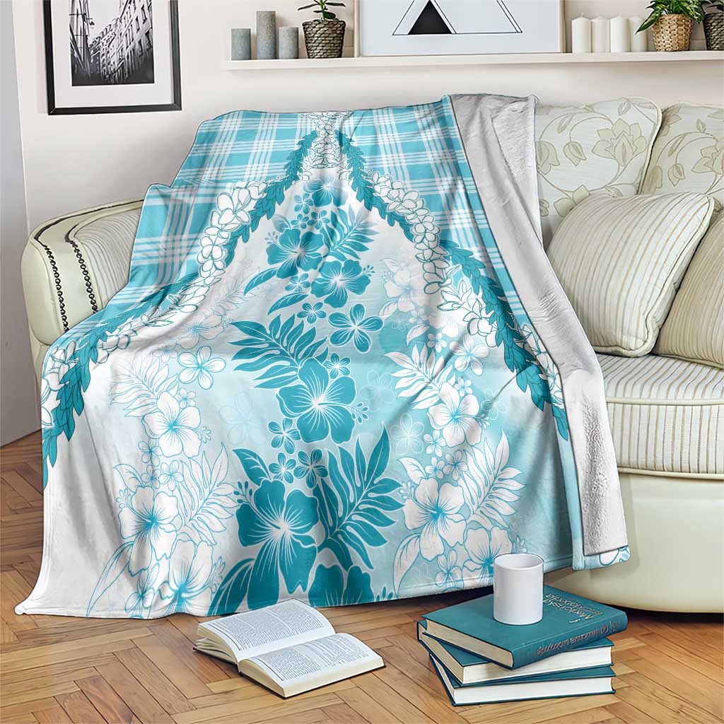 Aloha Hawaii Palaka Blanket Blue Plumeria Lei - Polynesian Pride