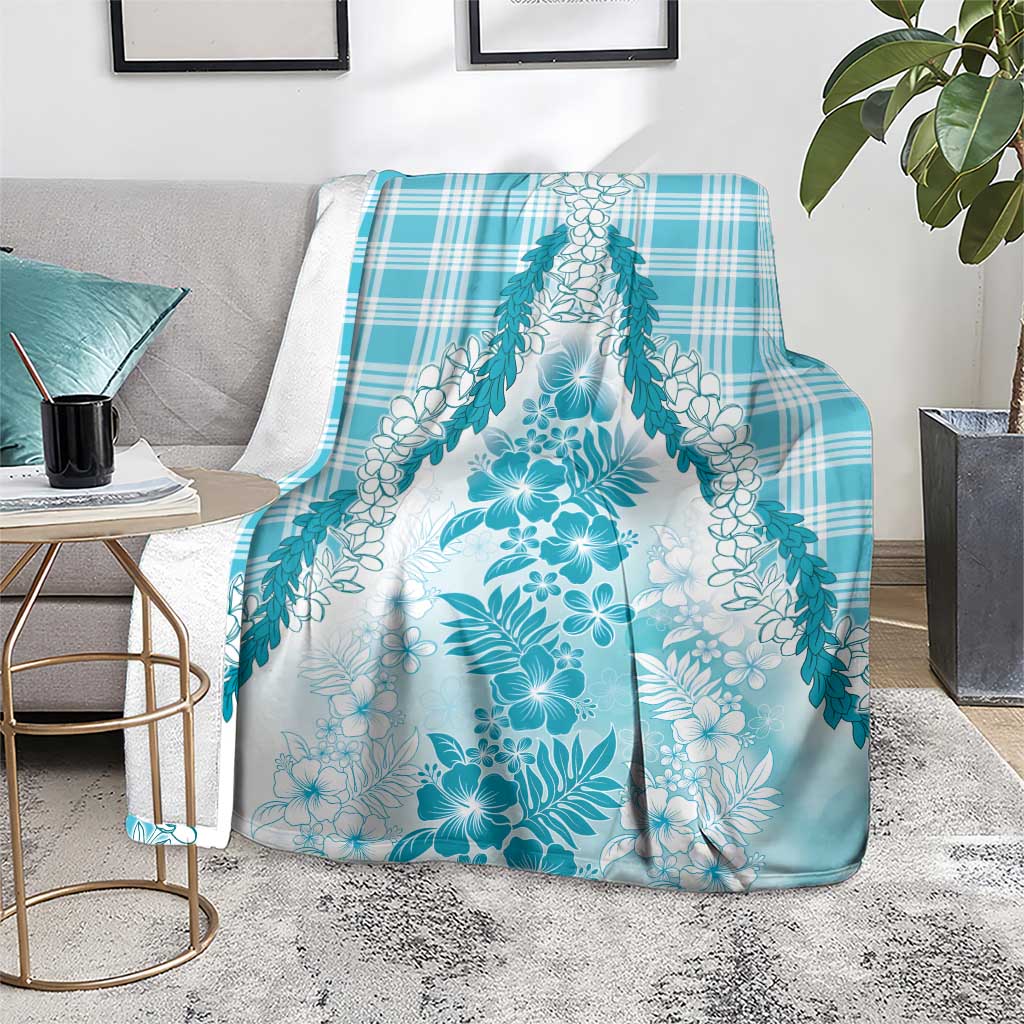 Aloha Hawaii Palaka Blanket Blue Plumeria Lei - Polynesian Pride