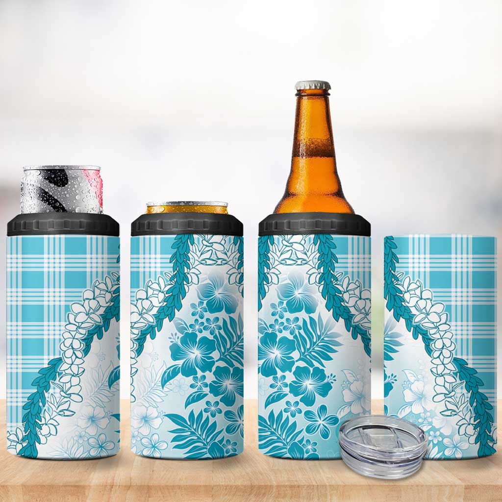 Aloha Hawaii Palaka 4 in 1 Can Cooler Tumbler Blue Plumeria Lei - Polynesian Pride