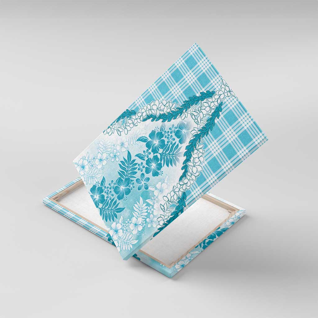 Aloha Hawaii Palaka Canvas Wall Art Blue Plumeria Lei - Polynesian Pride