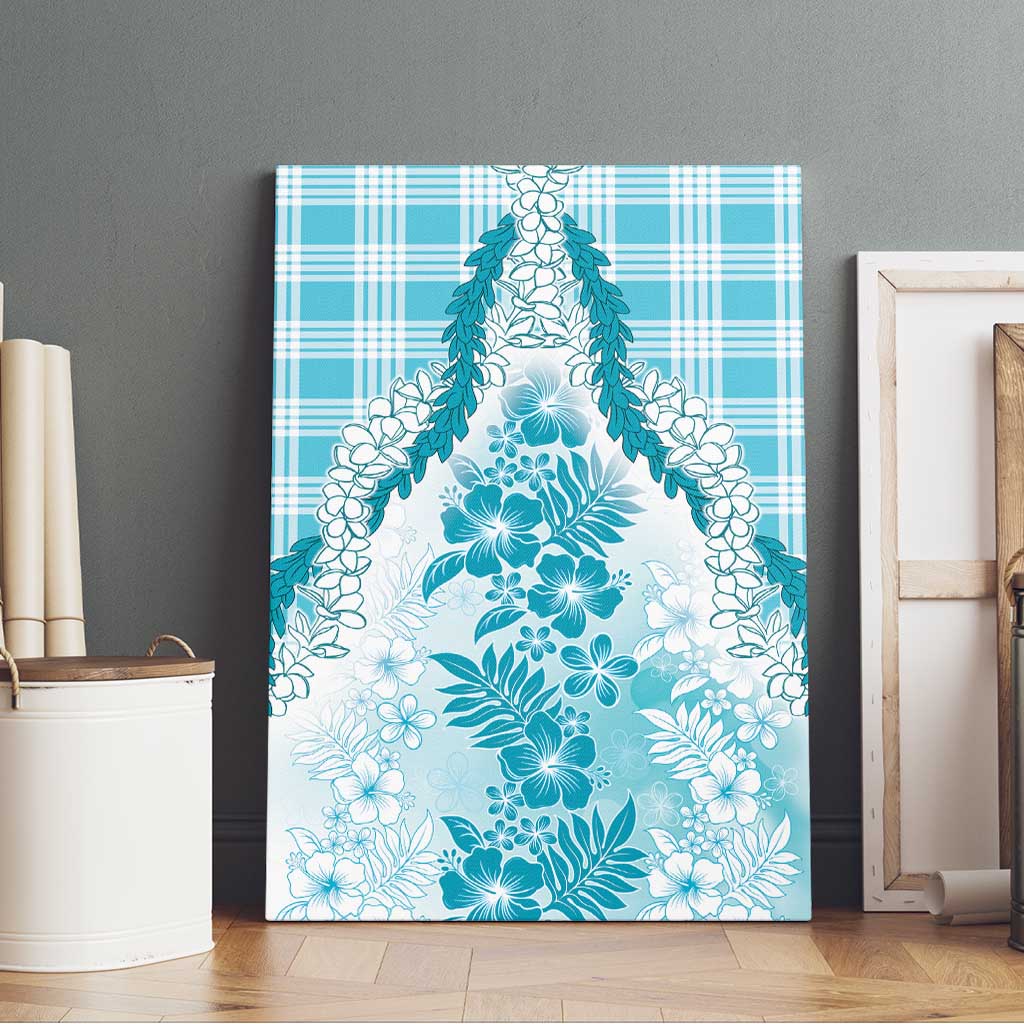 Aloha Hawaii Palaka Canvas Wall Art Blue Plumeria Lei - Polynesian Pride