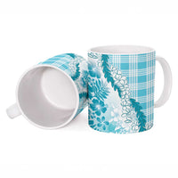 Aloha Hawaii Palaka Ceramic Mug Blue Plumeria Lei - Polynesian Pride