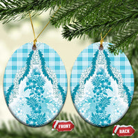 Aloha Hawaii Palaka Ceramic Ornament Blue Plumeria Lei - Polynesian Pride