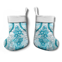 Aloha Hawaii Palaka Christmas Stocking Blue Plumeria Lei - Polynesian Pride