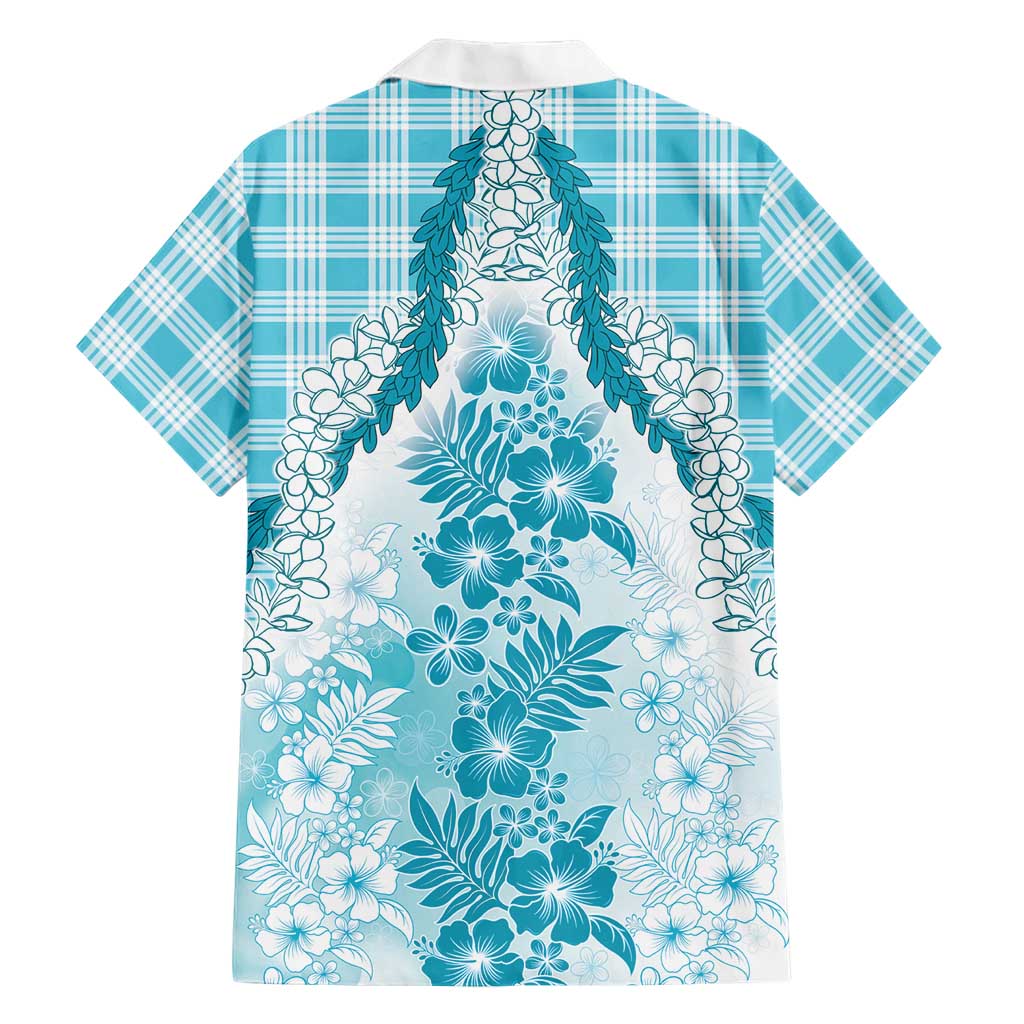 Aloha Hawaii Palaka Family Matching Puletasi and Hawaiian Shirt Blue Plumeria Lei LT05 - Polynesian Pride