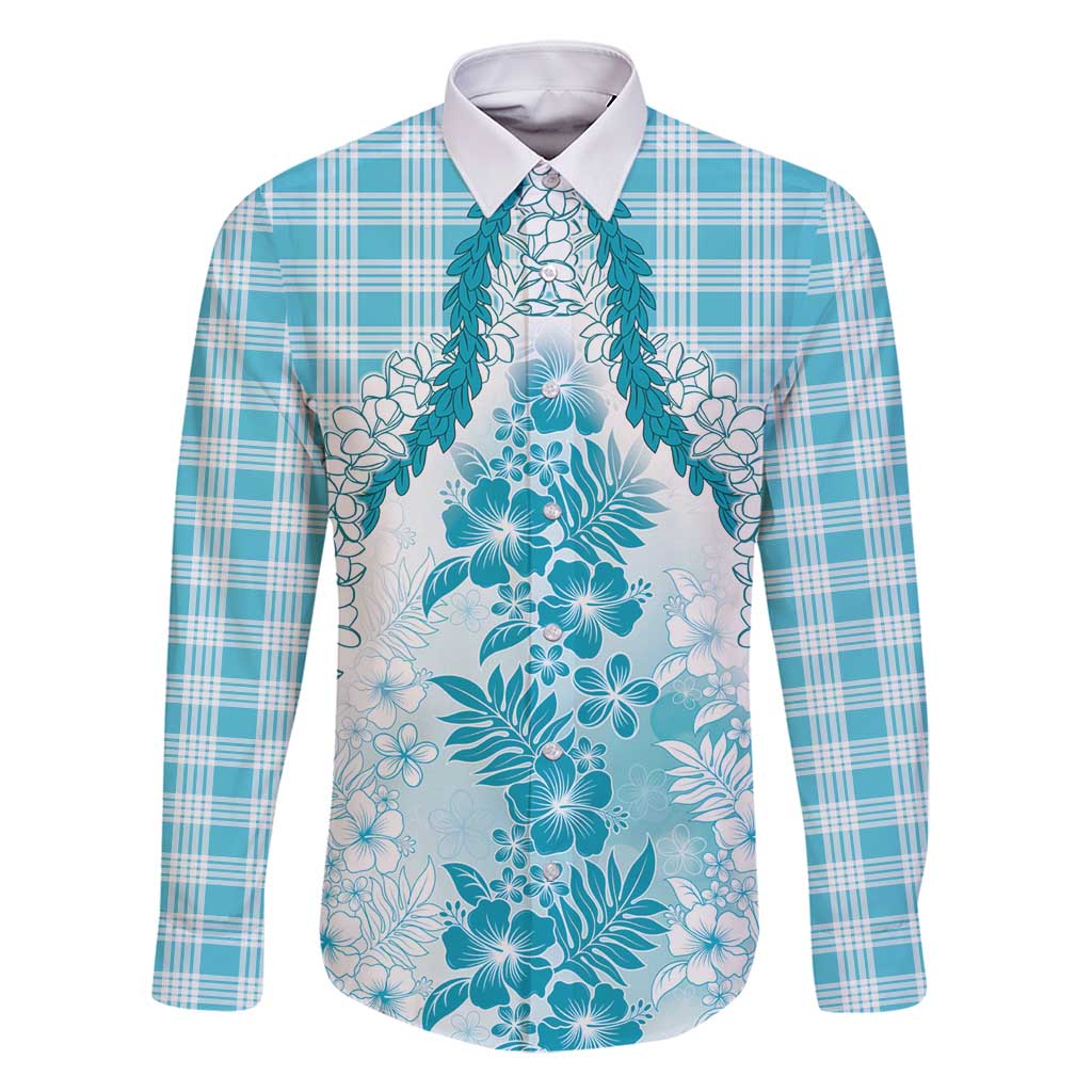 Aloha Hawaii Palaka Family Matching Summer Maxi Dress and Hawaiian Shirt Blue Plumeria Lei - Polynesian Pride