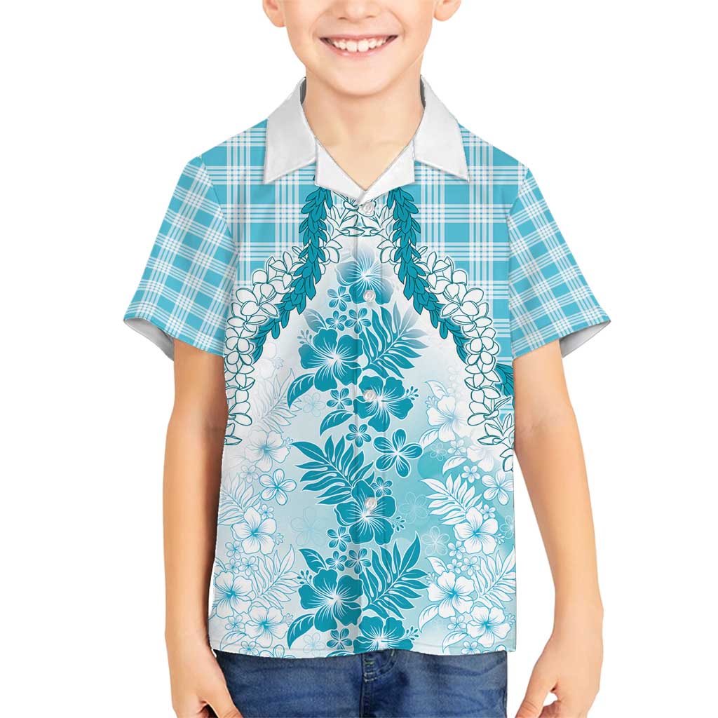 Aloha Hawaii Palaka Family Matching Summer Maxi Dress and Hawaiian Shirt Blue Plumeria Lei - Polynesian Pride