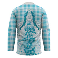 Aloha Hawaii Palaka Hockey Jersey Blue Plumeria Lei - Polynesian Pride