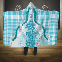 Aloha Hawaii Palaka Hooded Blanket Blue Plumeria Lei - Polynesian Pride
