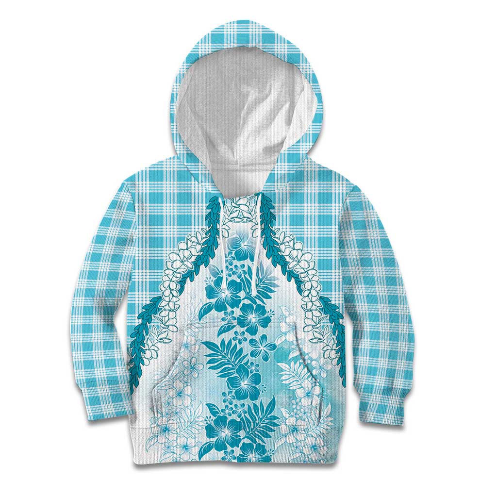 Aloha Hawaii Palaka Kid Hoodie Blue Plumeria Lei - Polynesian Pride